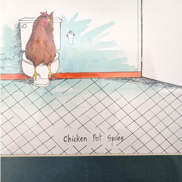 Vtg Roylynn Evans Chicken Pot Spies Signed Art Print 1987 Matted Sealed - Picture 4 of 6